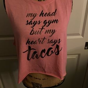 Jessica Simpson pink taco gym shirt.